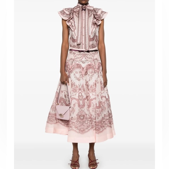 Zimmermann crush Elegant Pink Patterned SET OF 2 Skirt and top size 0 XS - Picture 2 of 11